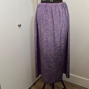 Purple Paisley White and Cream Polyester Midi Skirt with Elastic Waistband